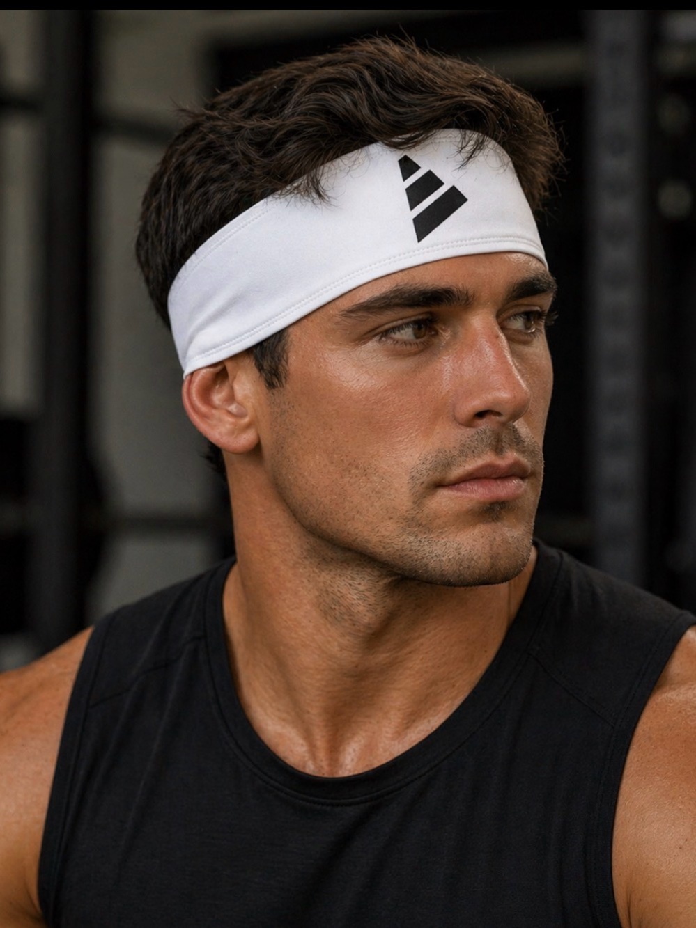 adidas White Headband with Black Logo